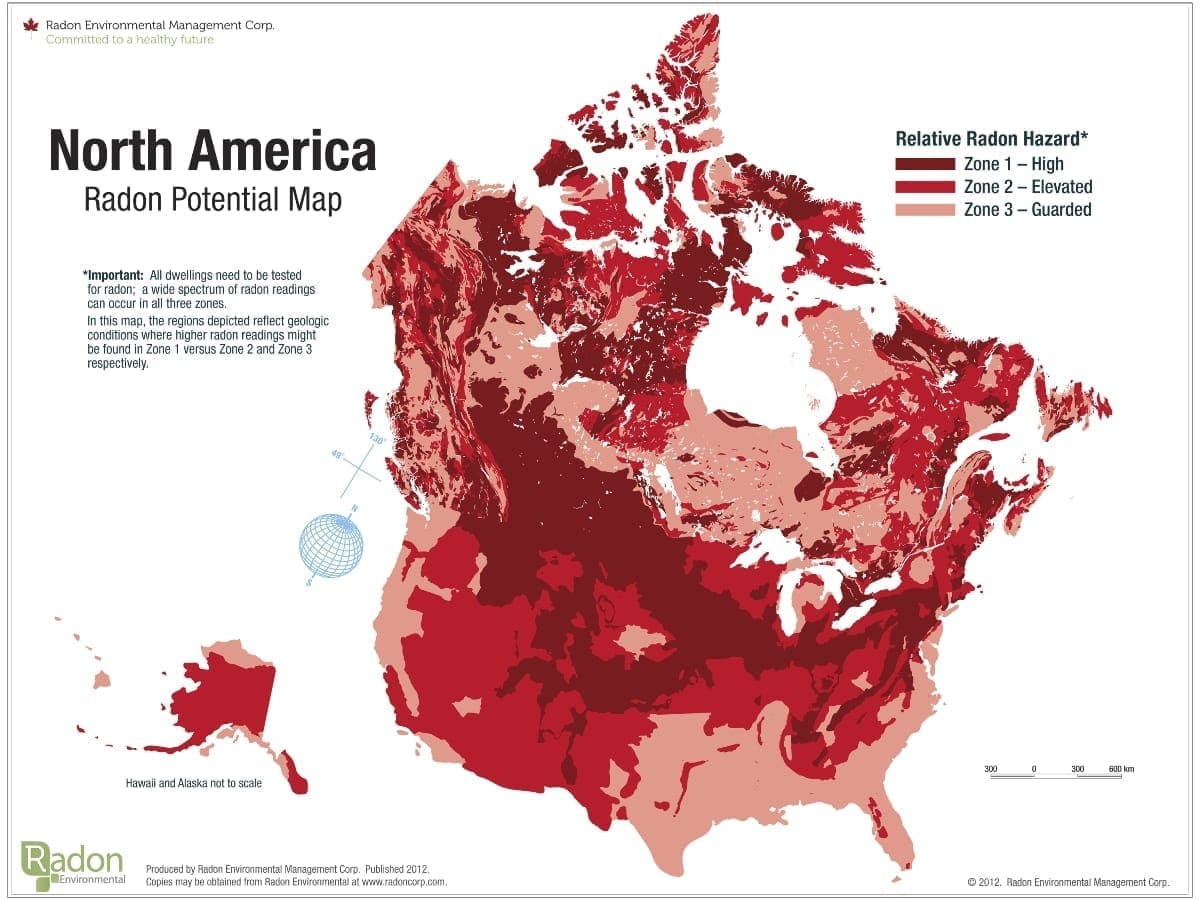North America radon levels map