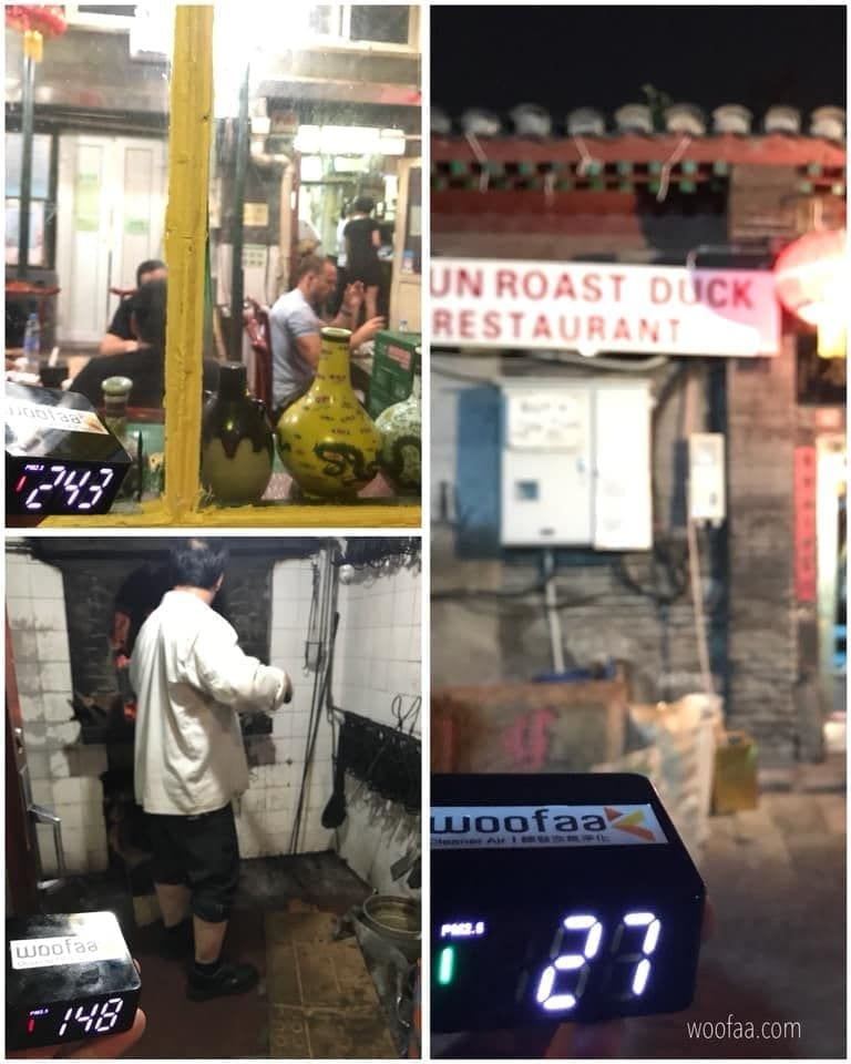 Instant measures of PM2.5 fine dust inside and outside of a popular Beijing roast duck restaurant